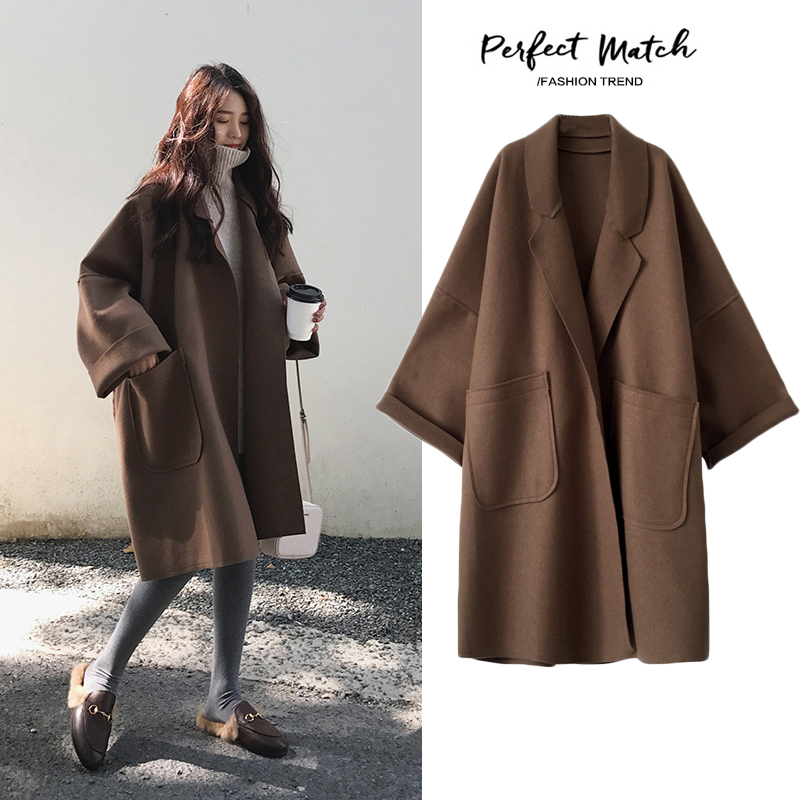 

2020 NEW Wear a large plus size woolen coat for autumn and winter woman coats winter coat High-quality trench vadim, Black