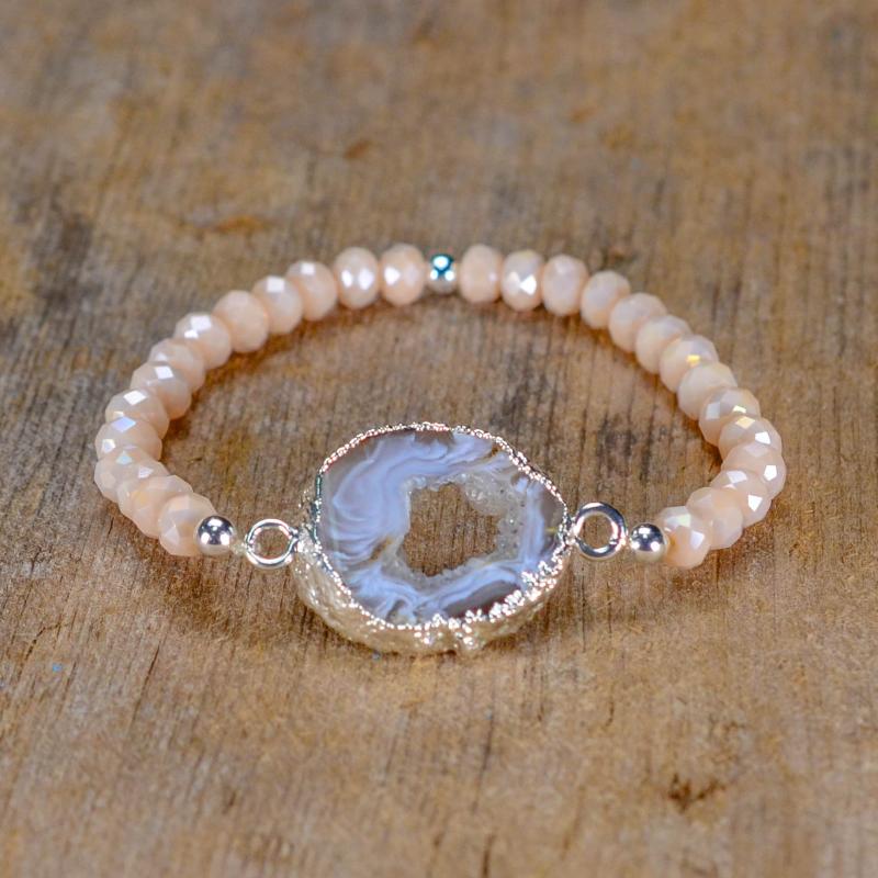 

Natural Fair Agates Druzy Pendant Bracelet Strand Beaded Bracelet Dropship