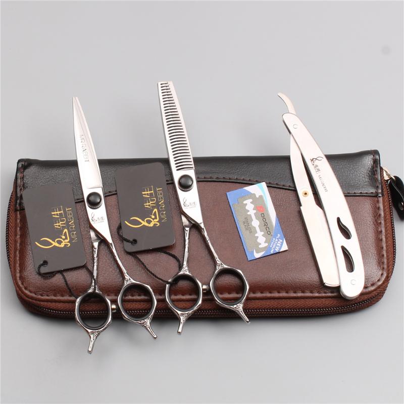

3Pcs 6.0" 17.5cm 440C Mr Barber Shop Cutting Shears Thinning Scissors Professional Hair Scissors With Razor Add Bag T9018