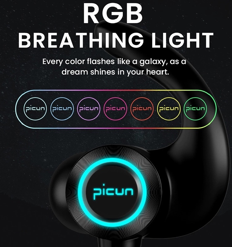 

Newest Picun H26X RGB LED Light Bluetooth Headset Waterproof Sports Wireless Headphones for