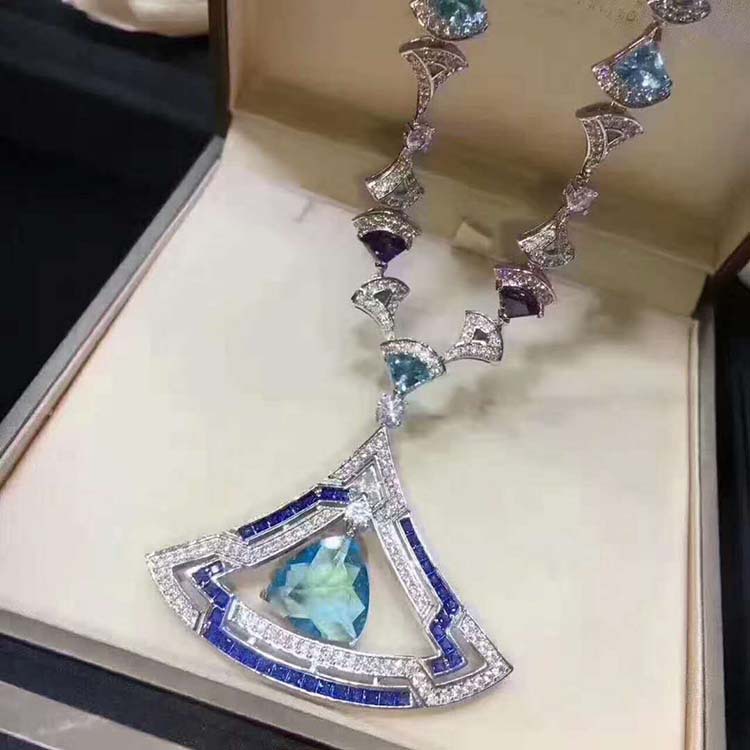 

Big blue/red Color cubic zircon stone Geometric tassel pendants statement necklaces