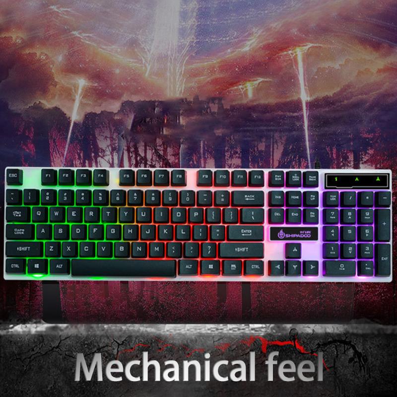 

Gaming Keyboard Led Illuminated Mechanical Feeling Wired Office 104 Keys Universal Backlight Ergonomic Gift PC Plastic Home
