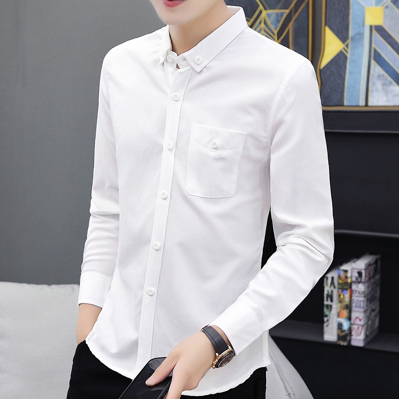 

Shirt men's long sleeve business casual business formal dress top easy to wear handsome Korean fashion white shirt, Blue