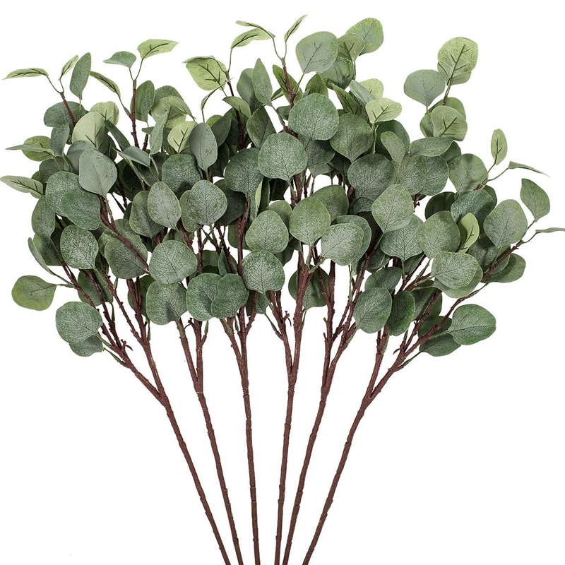 

6 Pieces Of Artificial Silver Eucalyptus Branches Spray Eucalyptus Leaf for Plants From Vacation, Party, Wedding, Garden, Green