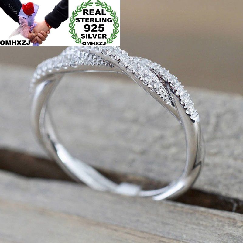 

OMHXZJ Wholesale European Fashion Woman Girl Party Wedding Gift Twisted Zircon 925 Sterling Silver 18KT Rose Gold Ring RR373