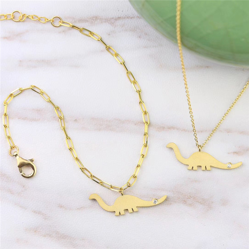 

Aazuo 100%Real Diamond 18K Gold Jewelry Mini Animal Dragon Pendent With Chain Bracelet Necklace gifted for Baby for Women Au750