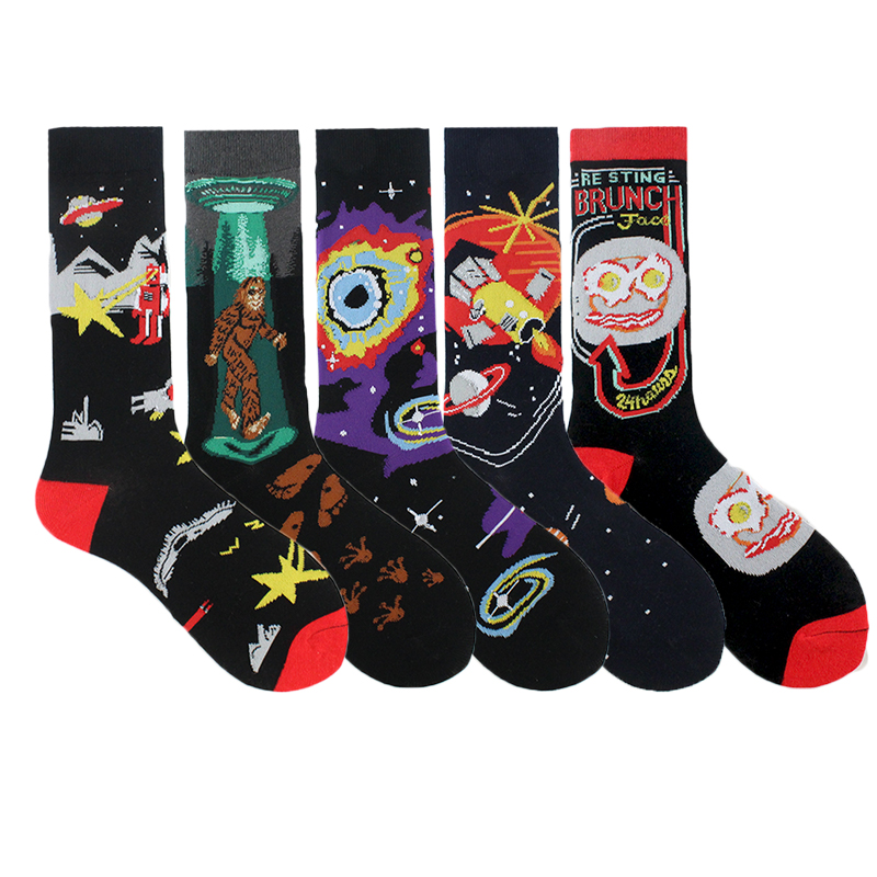 

High Quality Creative Planet Astronauts Socks Men Hip Hop Harajuku Funny Socks Skateboard Happy Calcetines Hombre Divertidos
