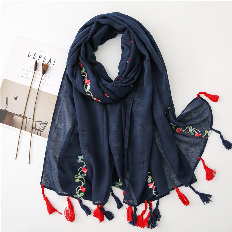 

Antumn Solid Color Women Scarves and Shawls High Quality Embroidery Muslim Hijab Scarf Foulards 180x90cm
