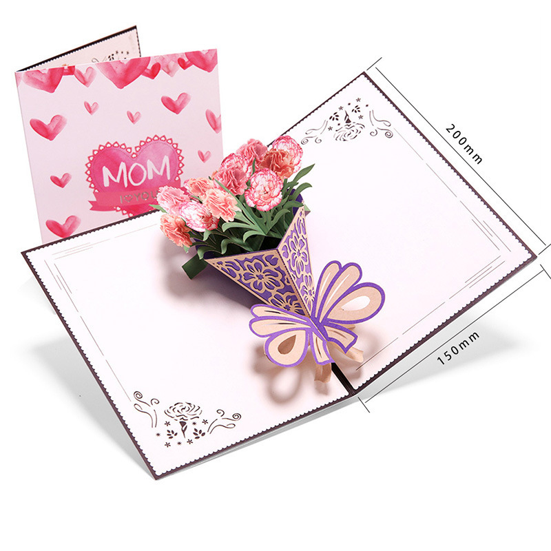 

3D Flower UP Cards Birthday Gift With Envelope Sticker Laser Cut Bouquet Greeting Cards Postcards Festival Originality