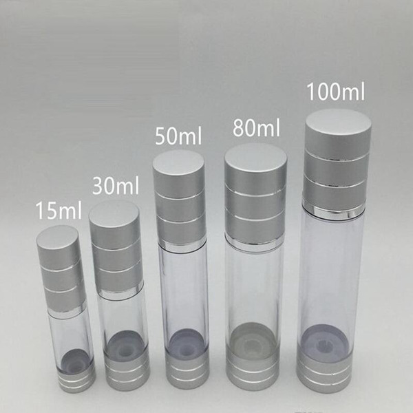 

15ml 30ml 50ml 80ml 100ml silver Airless Bottle Cosmetic Package Vacuum Pump Lotion Bottle Travel Pump Case