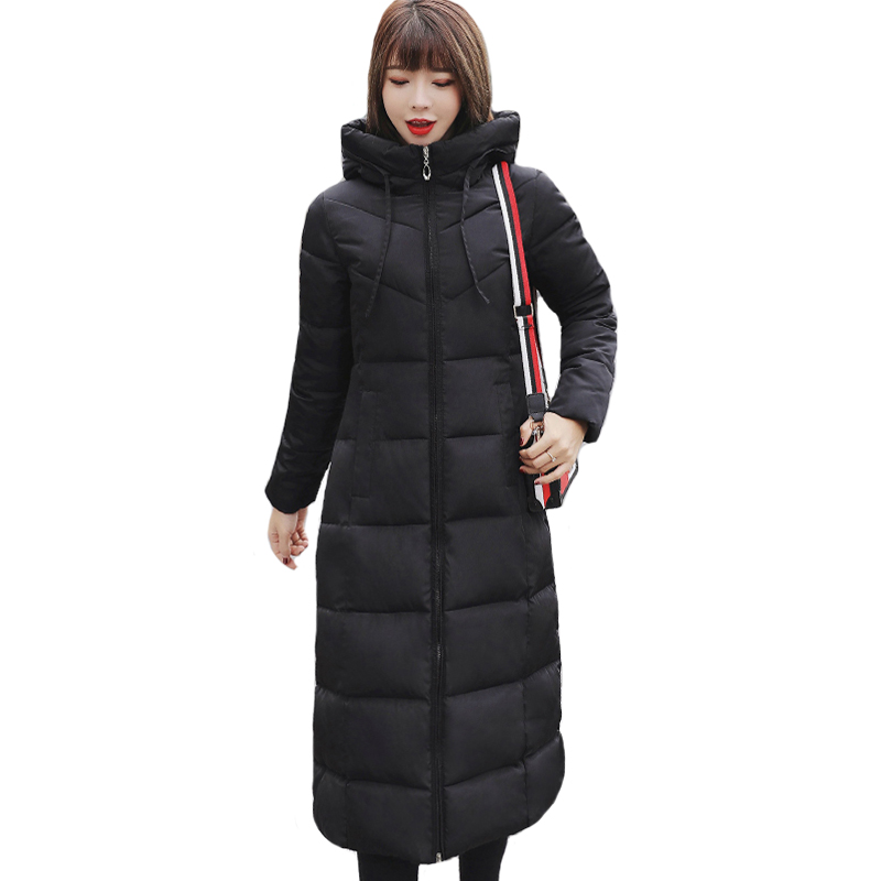 

2020 Winter Jacket Women's X-long Hooded Slim Female Cold Coat Stand Collar Solid Plus Size Cotton Padded Casual Thick Parkas, Black