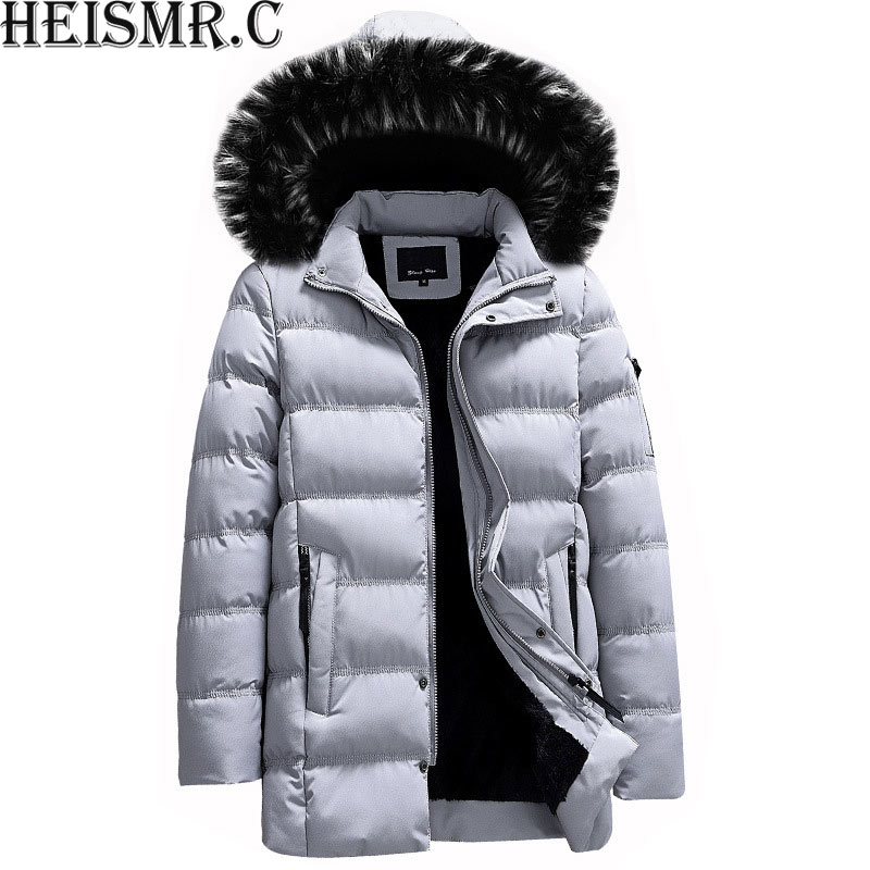 

2020 New Men's Winter Jacket Mens Brand Plus Velvet Thickening With Fur Trim Hood Padded Coat Male Casual Fleece Parkas BDK130, Grey