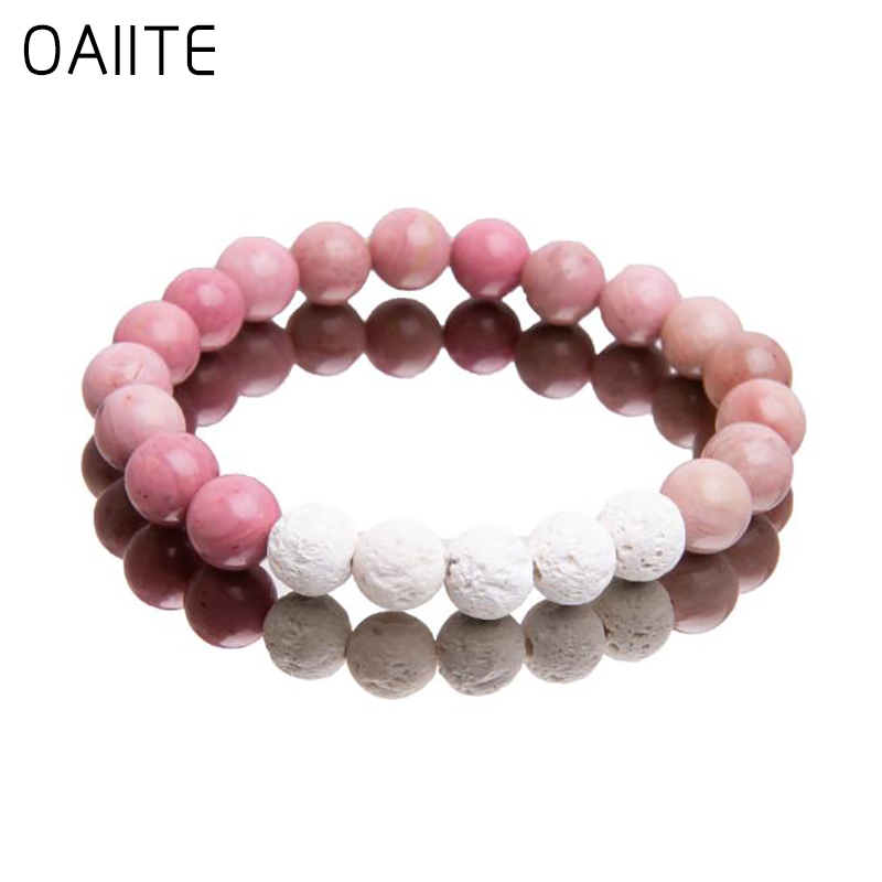 

OAIITE New Design Natural Red Sun Stone & Black Or White Lava rock Bracelets Men Retro Men's Women's Jewelry Friendship Gift Hot