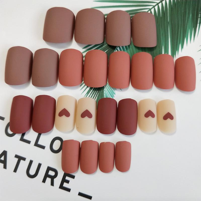 

24Pcs Solid Color False Nail Love Heart Print Fake Nail Detachable Waterproof Press On Full Cover Manicure Art Tool