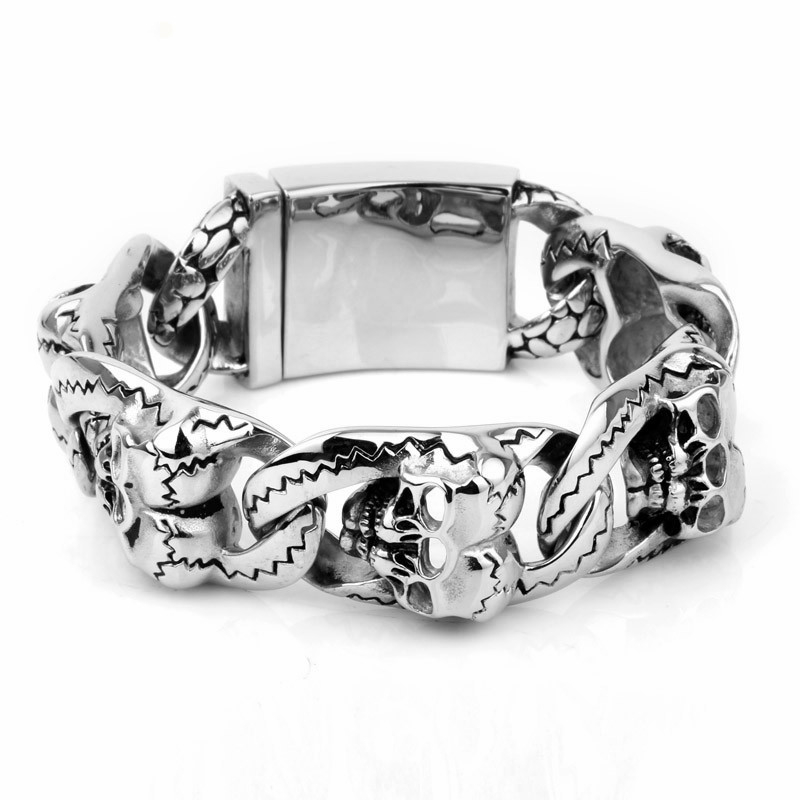

20cm Stainless Steel Heavy Chunky Link Chain Men's Bracelets Punk Rock Double Charms Bracelet Jewelry Accessory