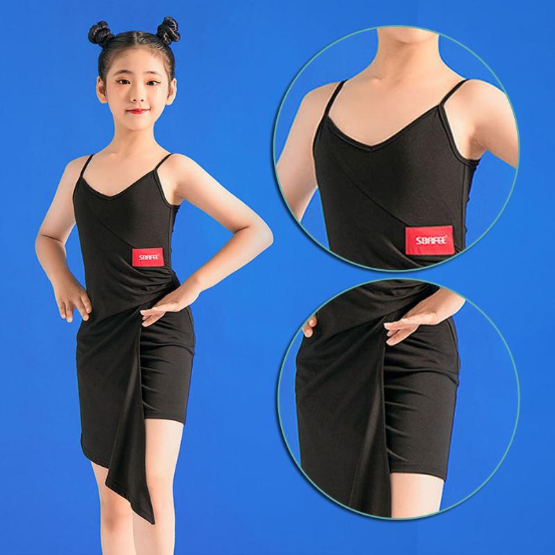 

2020 New Sleeveless Bare Back Kids Latin Dance Dress Tops and Skirt Dancing Performance Girl Dress Ballroom Samba Tango L8048, Black