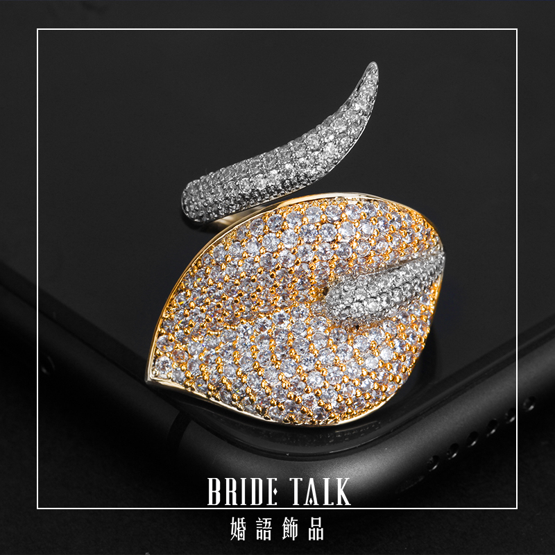 

BrideTalk Luxulry Rings Leaf Shape Cubic Zirconia White Gold-Color Nigeria Women Open Adjustable Finger Ring For Party Jewelry