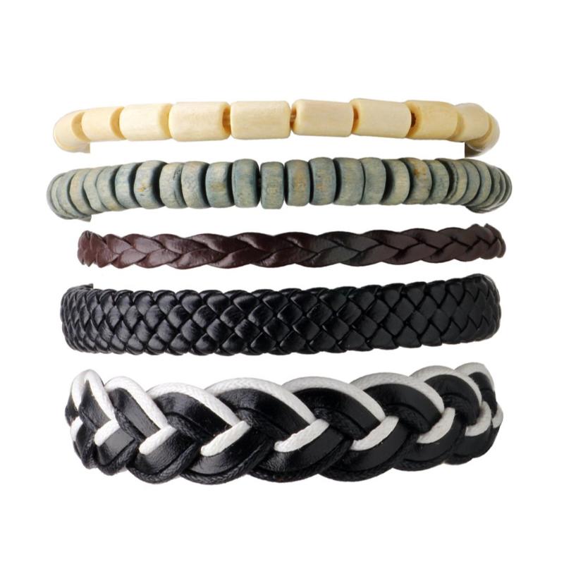 

5pcs/lot Handmade Ethnic PU Leather Braided Bracelet Charming Male Pulsera Fashion Jewelry Accessories 2020 Men Women GIFTS