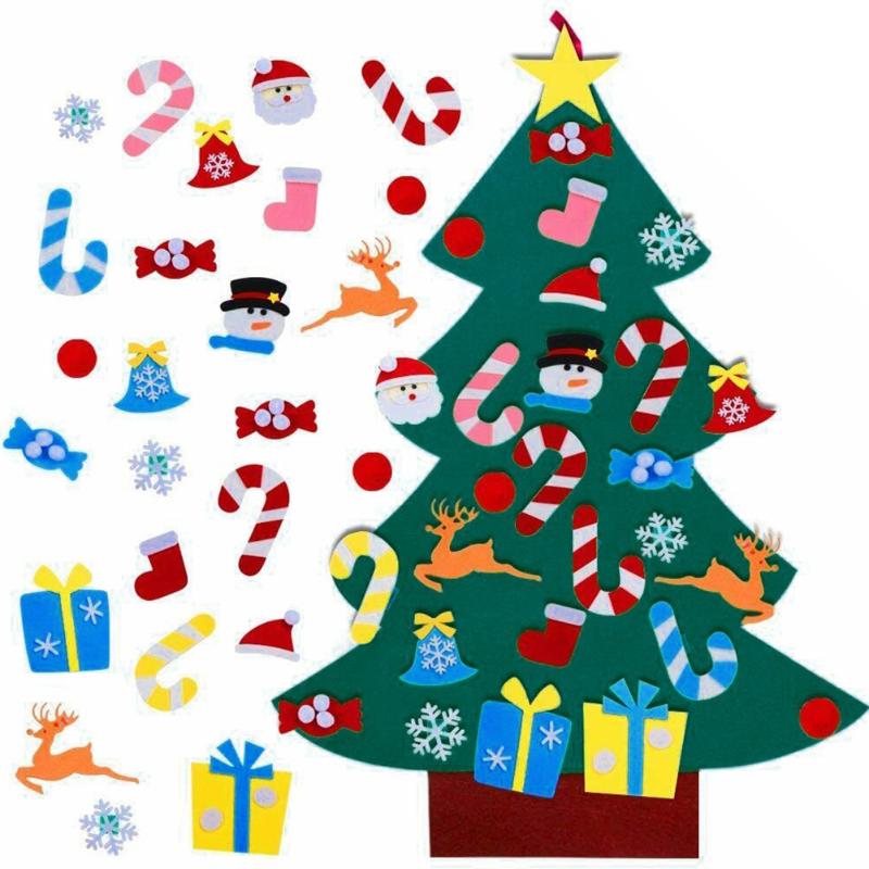 

Felt Christmas Tree Set Wall Hanging Christmas Tree with 26Pcs Detachable Ornaments for Kids Gifts Party Home Decoration E2S