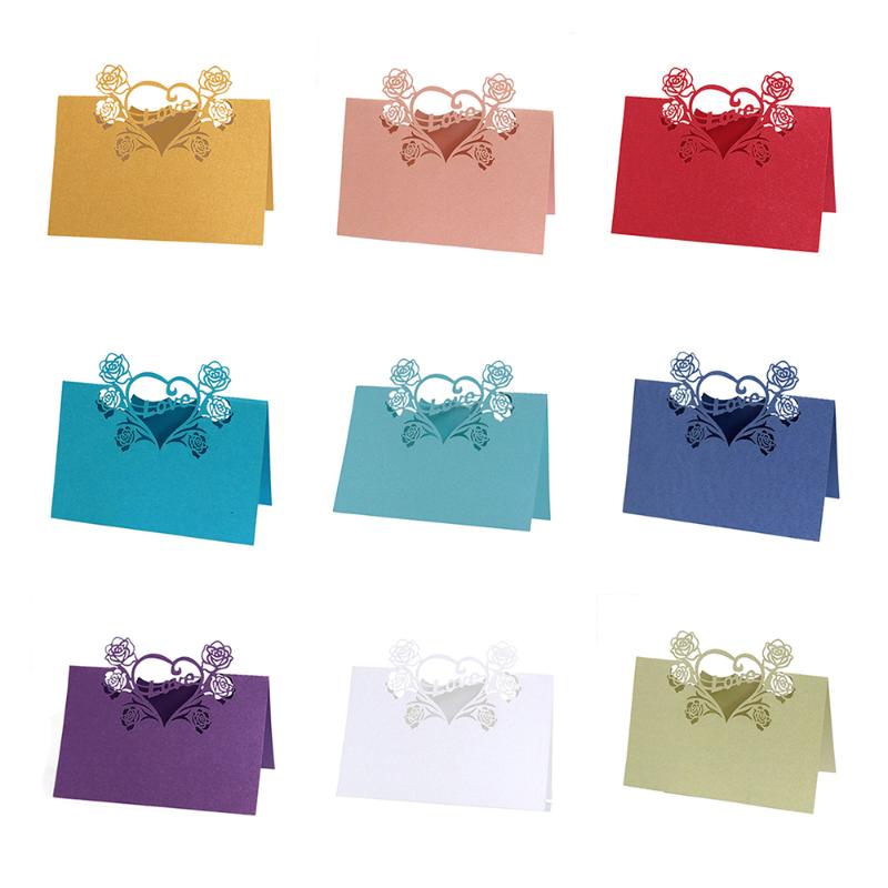 

50pcs Birthday Party Decor Place Cards Laser Cut Hollow Pattern Heart Shape Wedding Event Table Name Card Flower Decoupage