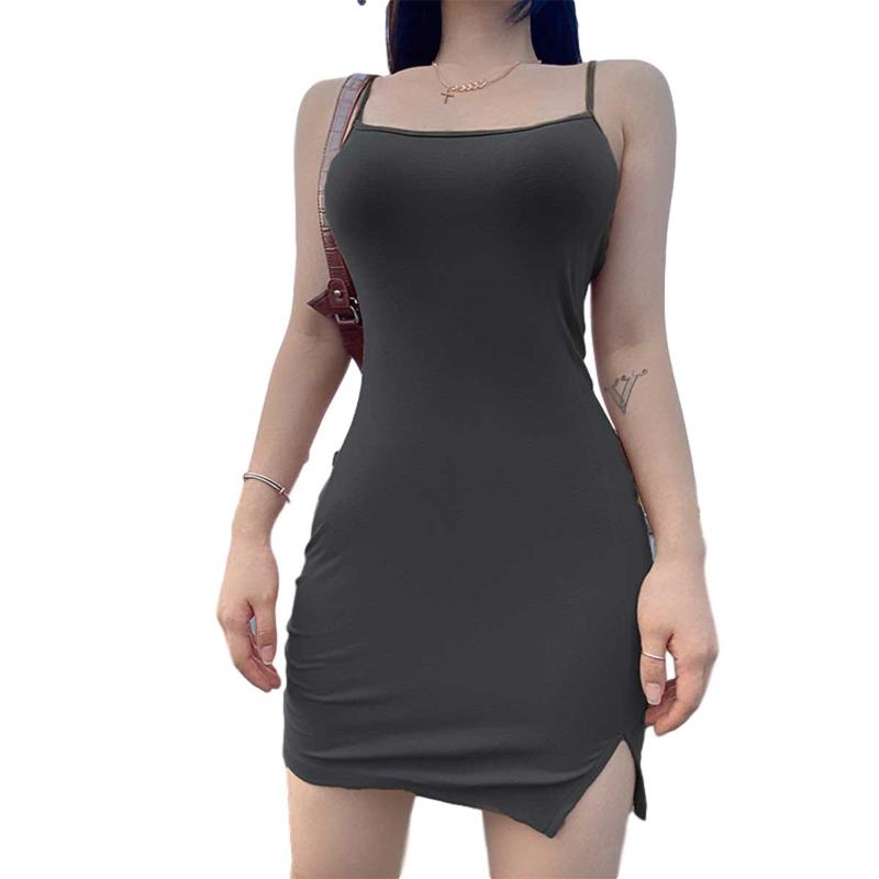 

Sexy Women Dresses Soild Color Backless Sleeveless Side Split Mini Dresses Skinny Party Dress Ladies Sundress Summer, Black