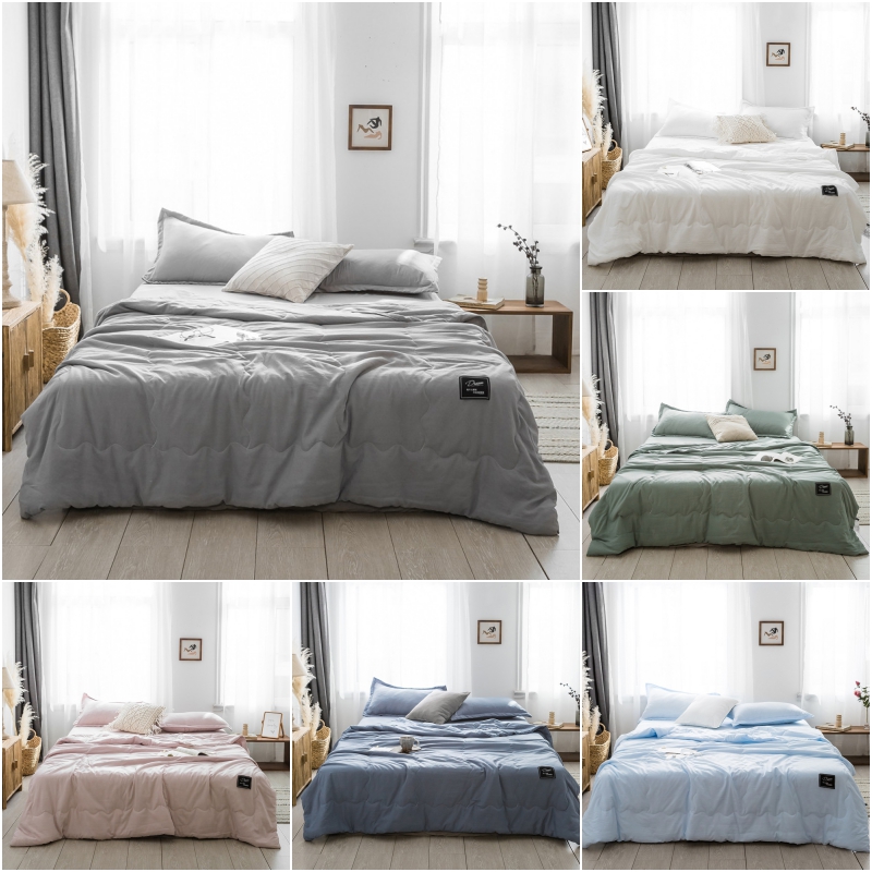 

Comforters & Sets Japan Summer Quilt Blanket For Bed Grey Thin Solid Color Comforter Quilted Bedspread Double  Cover Bedding, White