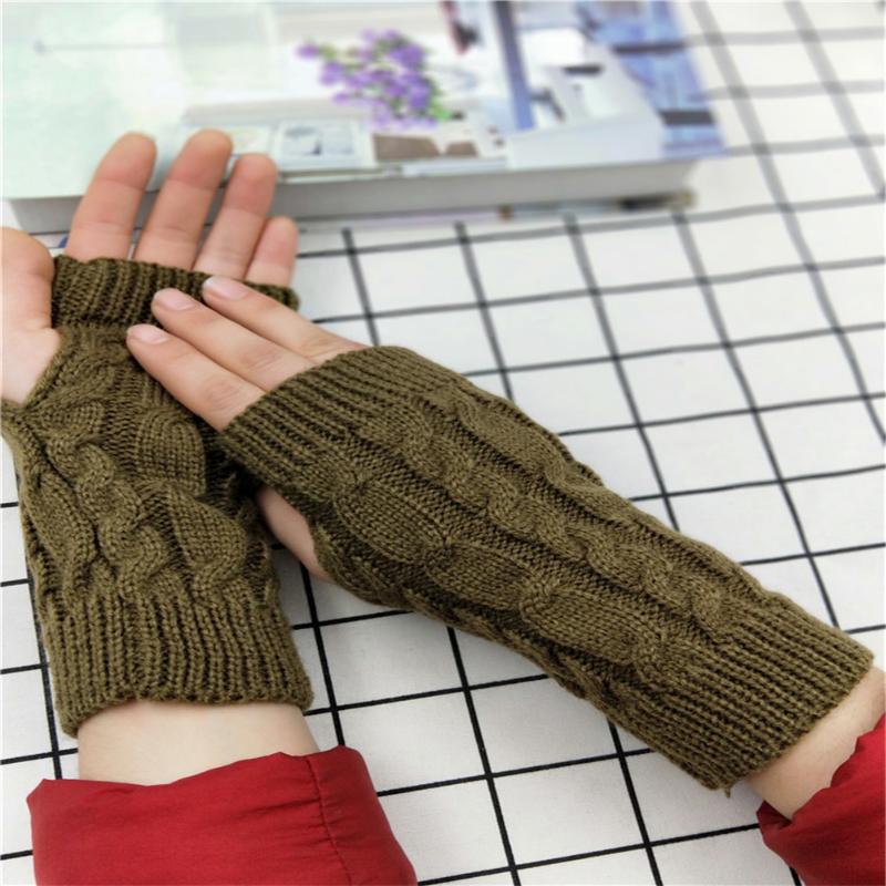 

Autumn Winter Women Combing Fine Wool Cable Fingerless Gloves Thick Soft Knitted Woolen Arm Warmers Thumb-hole Arm Sleeve