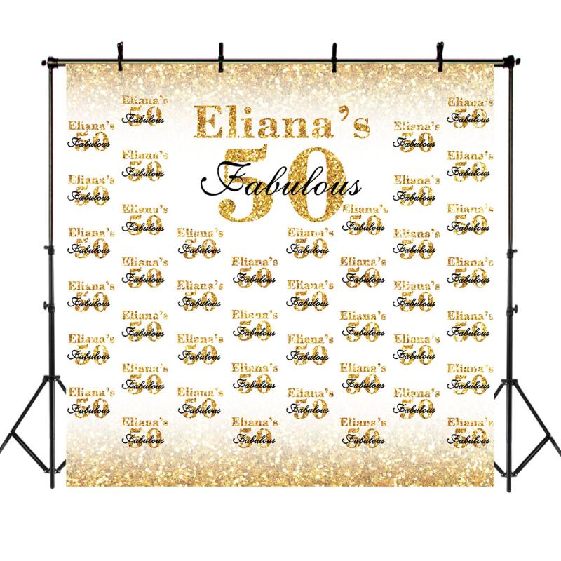 

50th 40th 70th Birthday Backdrop Custom Name Age and Material Fabulous Party Photo Backdrops Step and Repeat Banner Backdrops