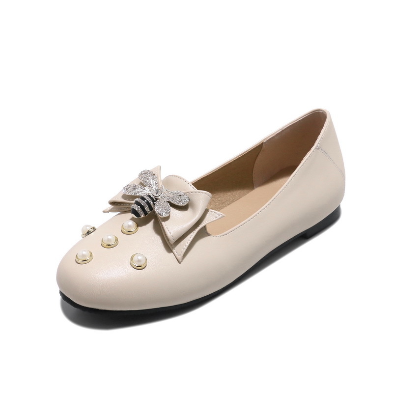 

College to 18 years in early spring wind mouth sweet bowknot pearl diamond female shallow 32 single shoes 18316-48 students, Black