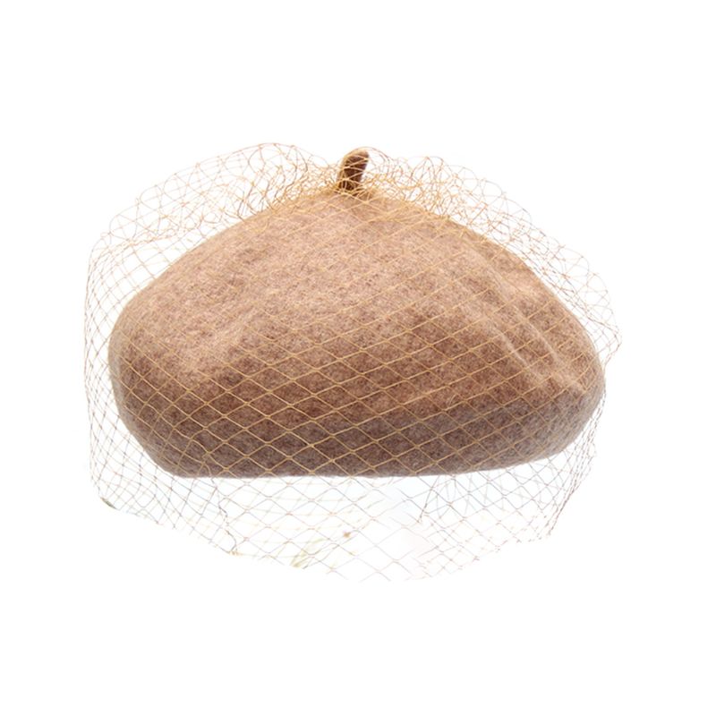 

Ladies Women Autumn Winter Warm Wool Beret Cap Mystery Net Veil Style Female Outdoor Elegant Beanies Bonnet Hat, Black