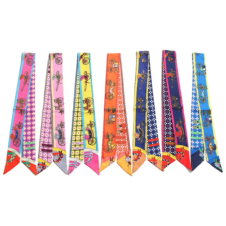 

7 Design Hand Bag Scarves Women Small Silk Scarf kerchief Riband Belt Neckerchief Ancient Carriage Print Handle Bag Ribbon Scarves & Wraps, Blue;gray