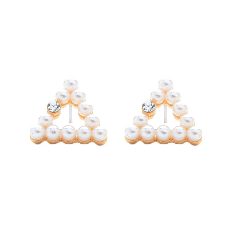 

ZWPON Style Pave Pearl Triangle Stud Earrings Minimalism Triangle Hollow Studs Earrings for Woman Female Jewelry