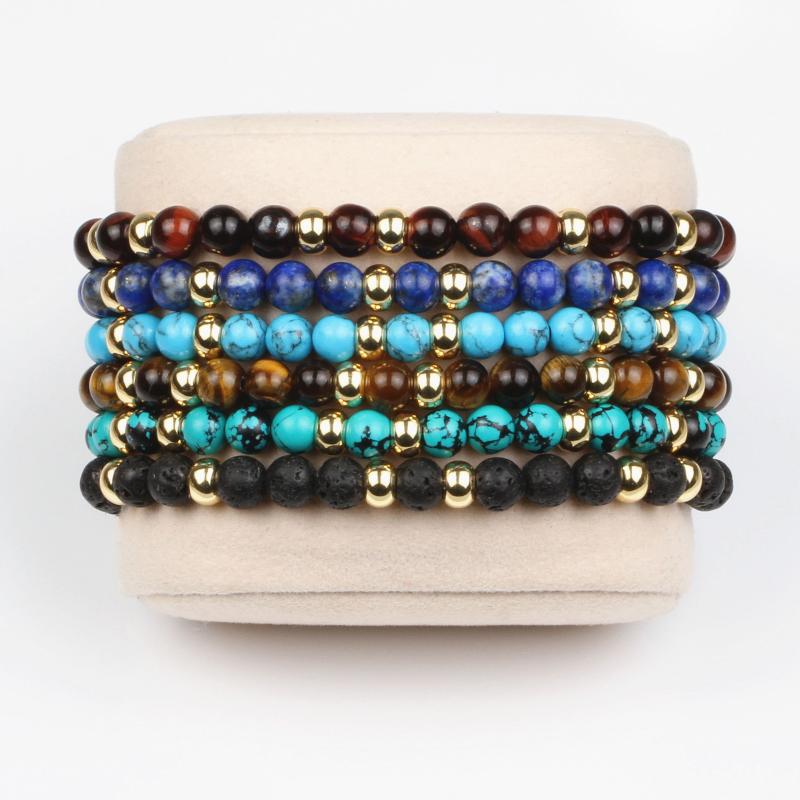 

Charm Bracelets Gothic Vintage Bracelet Men Classic Natural Lazurite Tiger Eye Lava Stone Beads For Women Jewelry Accessories