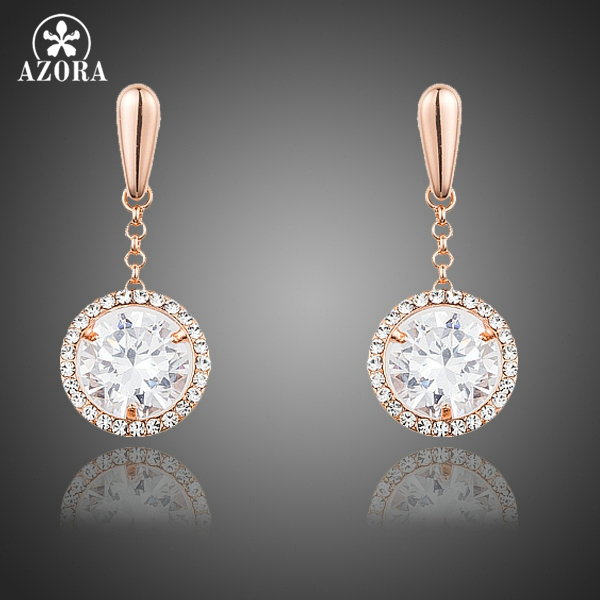 

AZORA New Rose Gold Color Clear Round Cubic Zirconia Women Earrings Free Drop Shipping TE0238