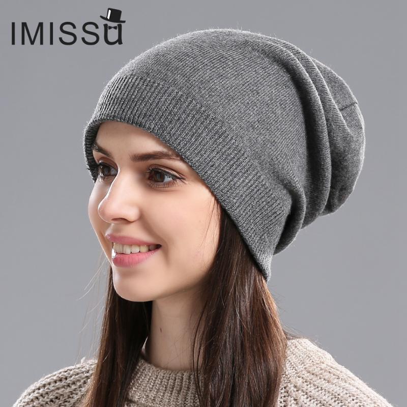 

IMISSU Design Fashionable Autumn Winter Hats Unisex Knitted Real Wool Beanie Solid Colors Ski Gorros Casual Caps Warm Muts Hat, C03