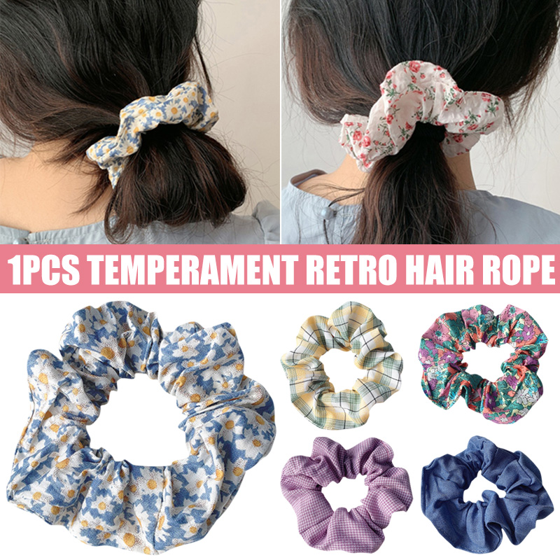 

Wholesale French Large Intestine Circle Floral Plaid Hair Tie Retro All-Match Elastic Hair Rope Scrunchies For Women M3