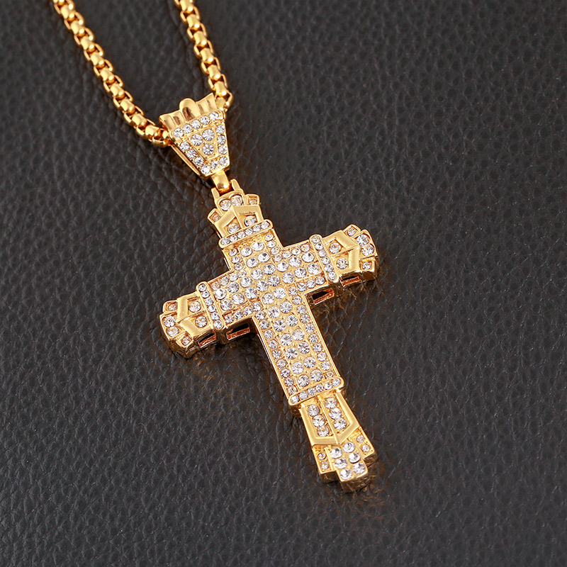 

New Gold Color Cross Necklace Pendants For Men Punk Hip Hop Stainless Steel Crucifix Necklaces Male Cross Christian Jewelry Gift