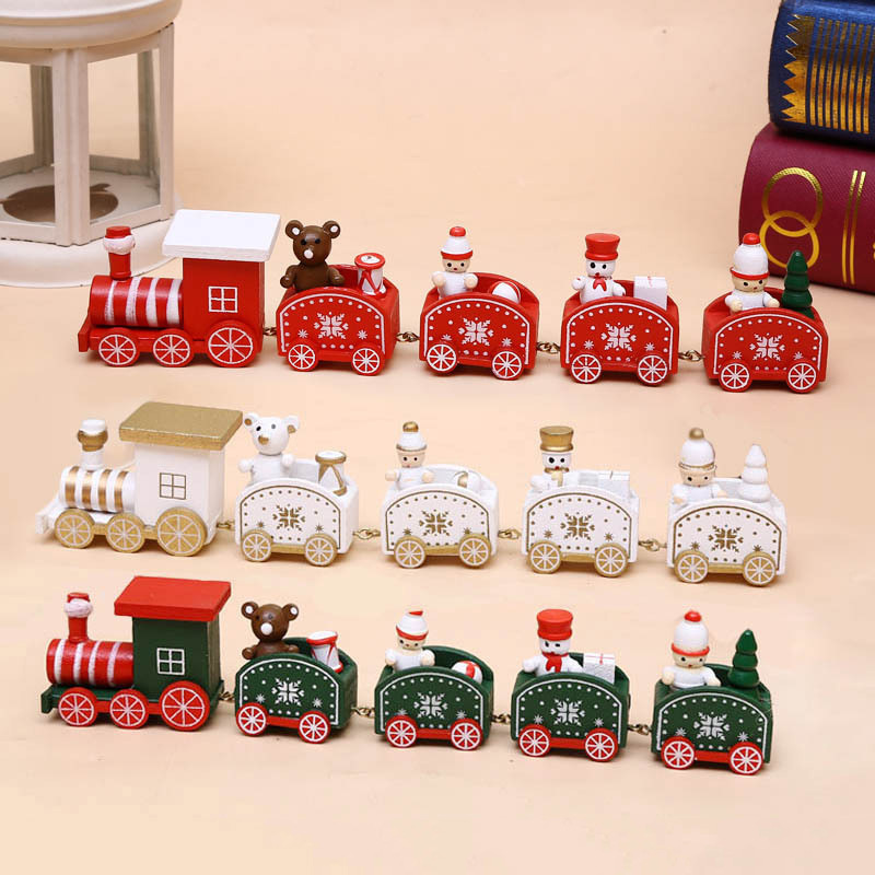 

Christmas Wood Train Painted Xmas New Year Decoration For Home Santa Claus /Bear Kids Toys Gift Ornament Navidad Children Gift