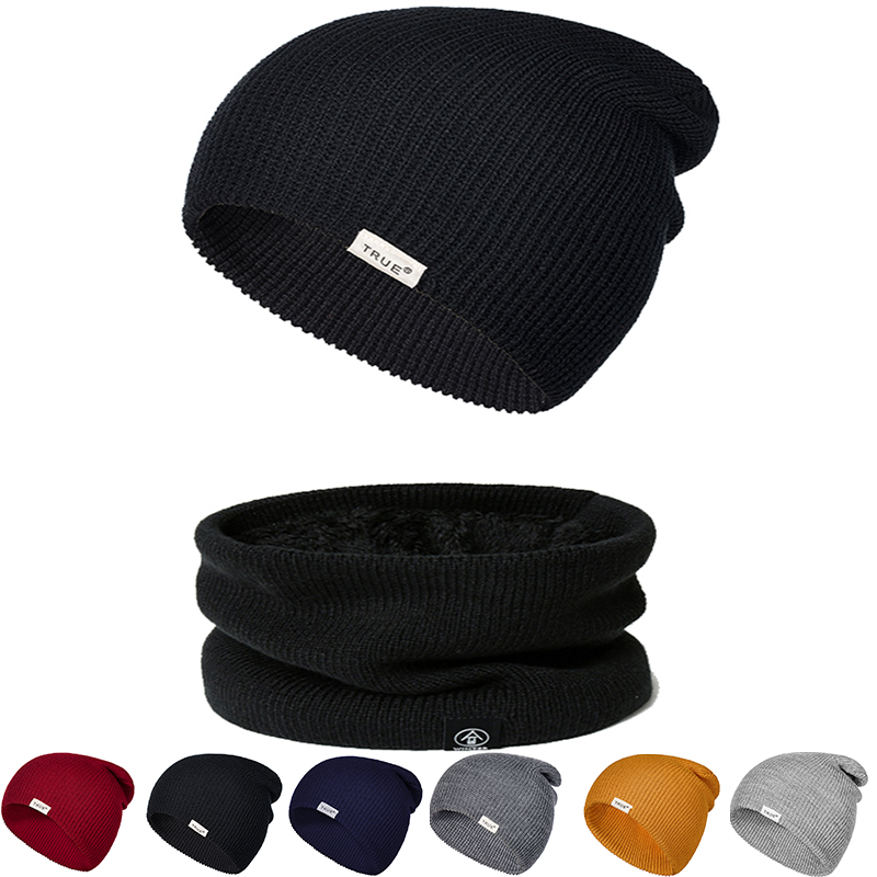 

Fashion Men Warm Winter Hat Scarf Soft Knitted Hat Scarf Set Skullies Beanies Winter For Women Unisex Knitted Caps