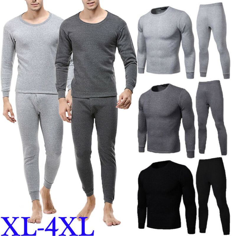 

Men Thick Inner Wear Thermal Long Johns Pajama Set Winter Warm Underwear Pants, Black