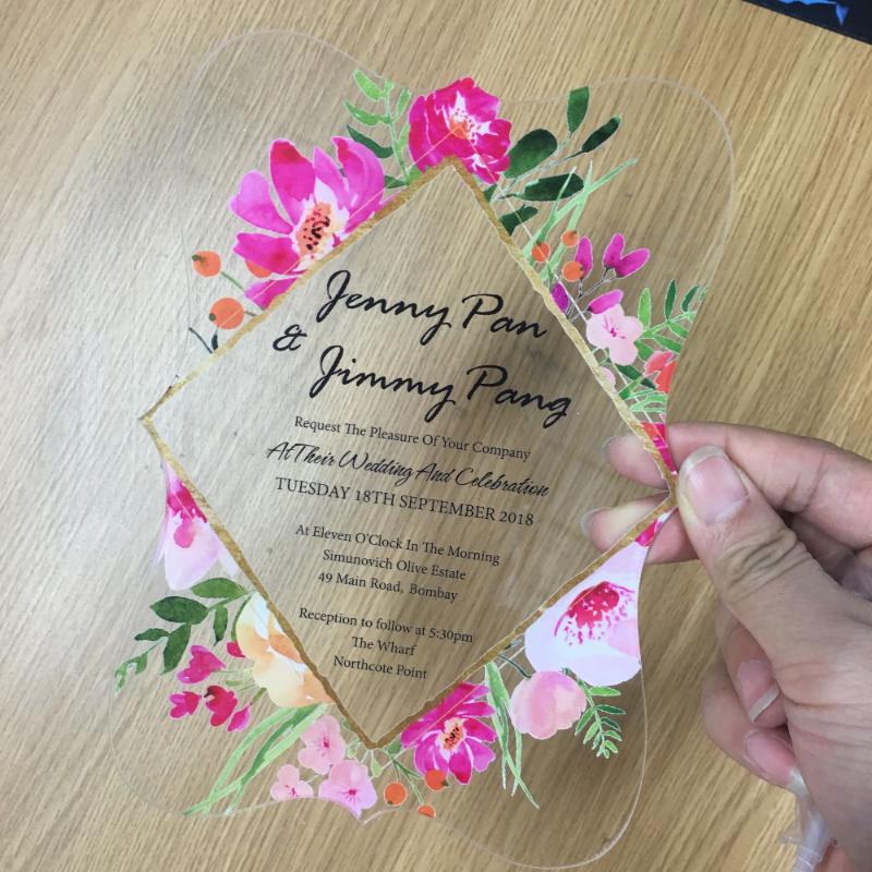 

2020 flower printing acrylic wedding invitation card various shape wedding favor engagement cards design