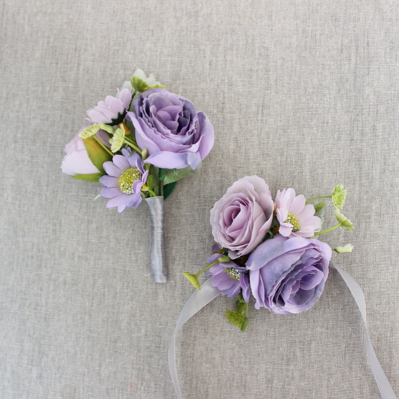

6 PCS Quality flower brooch bride groom bridesmaids corsage boutonniere wedding corsages prom wrist flowers, Blue
