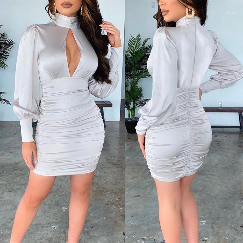 

Bodycon Dress Long Sleeve Solid Color Casual Dress Female Clothing Designer Womens Sexy Hollow Out Halter, Black