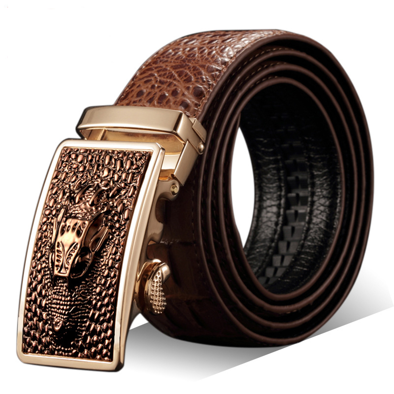 

Fashion Casual Men's Leather Belts, Faux Crocodile Leather Belt Men High Quality, Crocodile Head Automatic Buckle Belt, Black