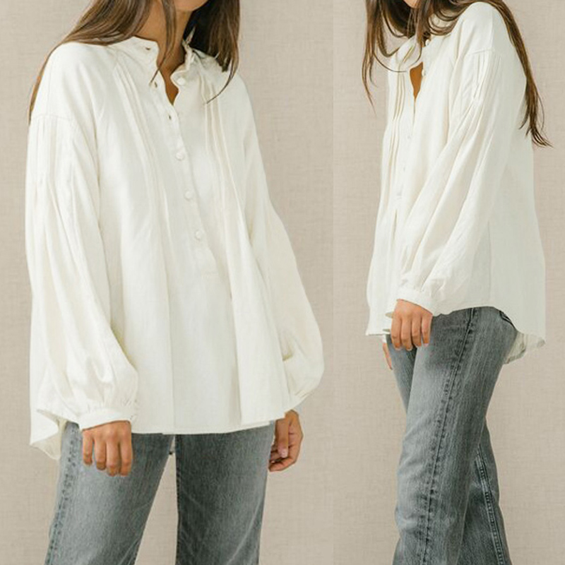 

Celmia 2020 Fashion Tops Tunic Women Cotton Linen Blouses Female Lantern Sleeve Casual Loose Shirt Button Blusas Femininas 5XL 7, White