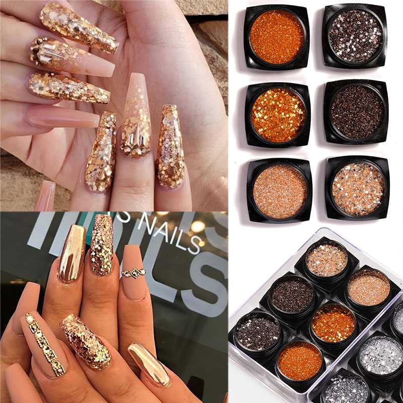 

6 Boxes/lot Nail Sequins Polish Flakes Irregular Palliette Spangle Nail Pigment Glitter Powder Dust Art DIY Decorations