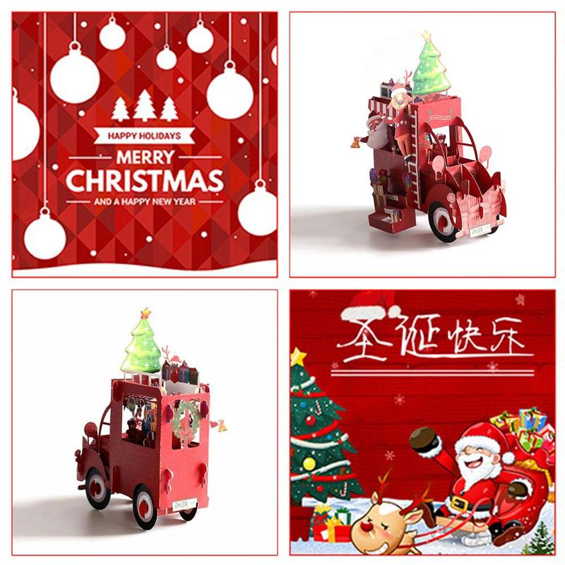 

Christmas Car 3D Up Greeting Cards Wedding Birthday Holiday Postcard Gifts Xmas Party Baby Gift For New