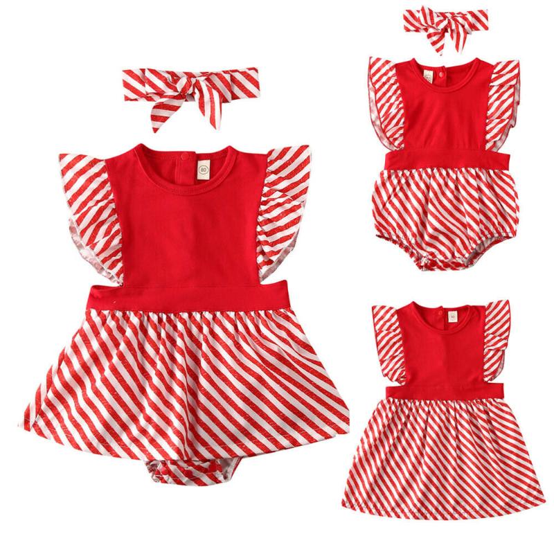 

Christmas sisters matching newborn toddler kid girl dress cute striped ruffled tutu princess dress new year girl, Romper 6m