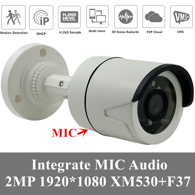 

4PCS Built-In MIC Clear Audio IP Camera XM530+F37 2MP 1080P H.265 24 Infrared LEDs IRC ONVIF with Radiator CMS Plastic