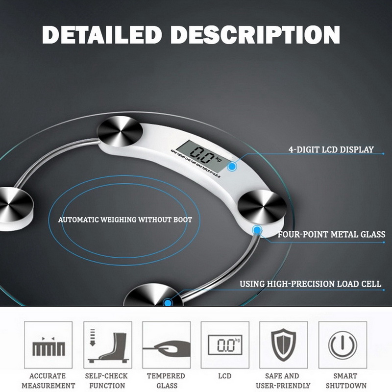 

Digital Body Weight Scale Bathroom Scale with Glass Platform LCD Display 5KG to 180KG Capacity